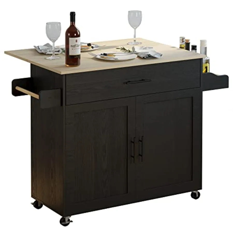 Rolling Kitchen Island Cart With Drop Leaf Storage Cabinet Drawer