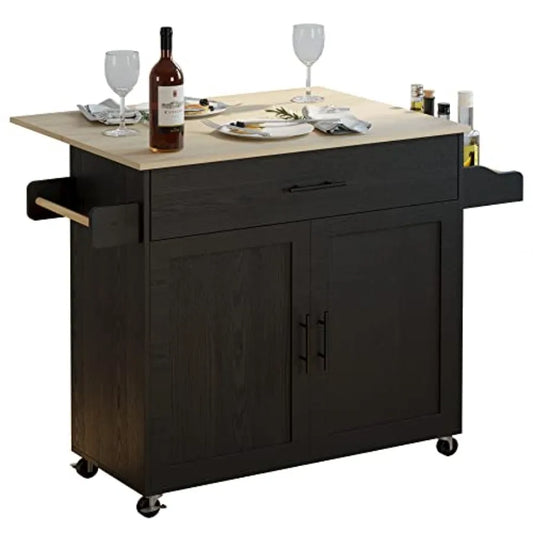 Rolling Kitchen Island Cart With Drop Leaf Storage Cabinet Drawer