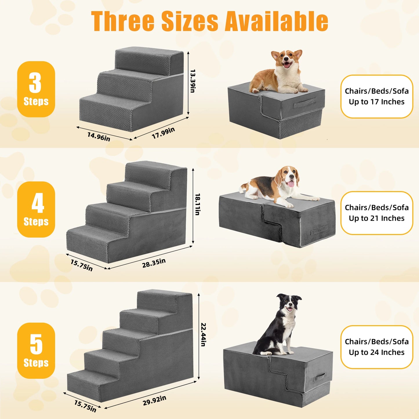 Foam Dog Stairs 3-5 Steps Right Angled Non Slip Ramp