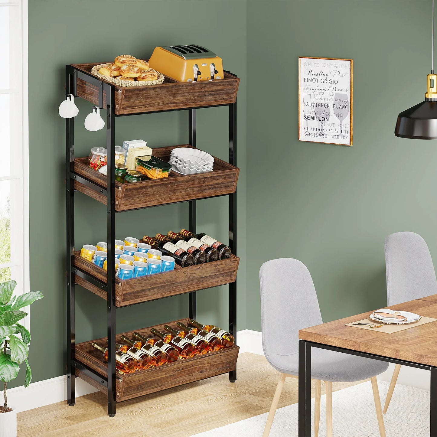 Tribesigns Four-Tier Wood Storage Shelves for Kitchen and Office