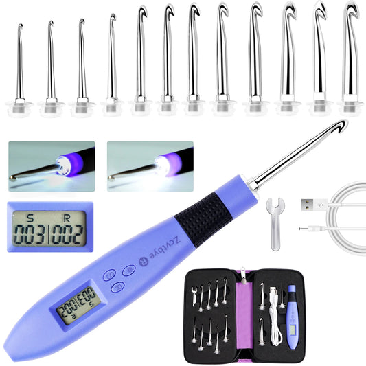 Lighted Crochet Hook Set With Counter And Interchangeable Head Kit
