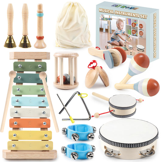 11 in 1 Toddler Wooden Musical Instrument Set for Kids