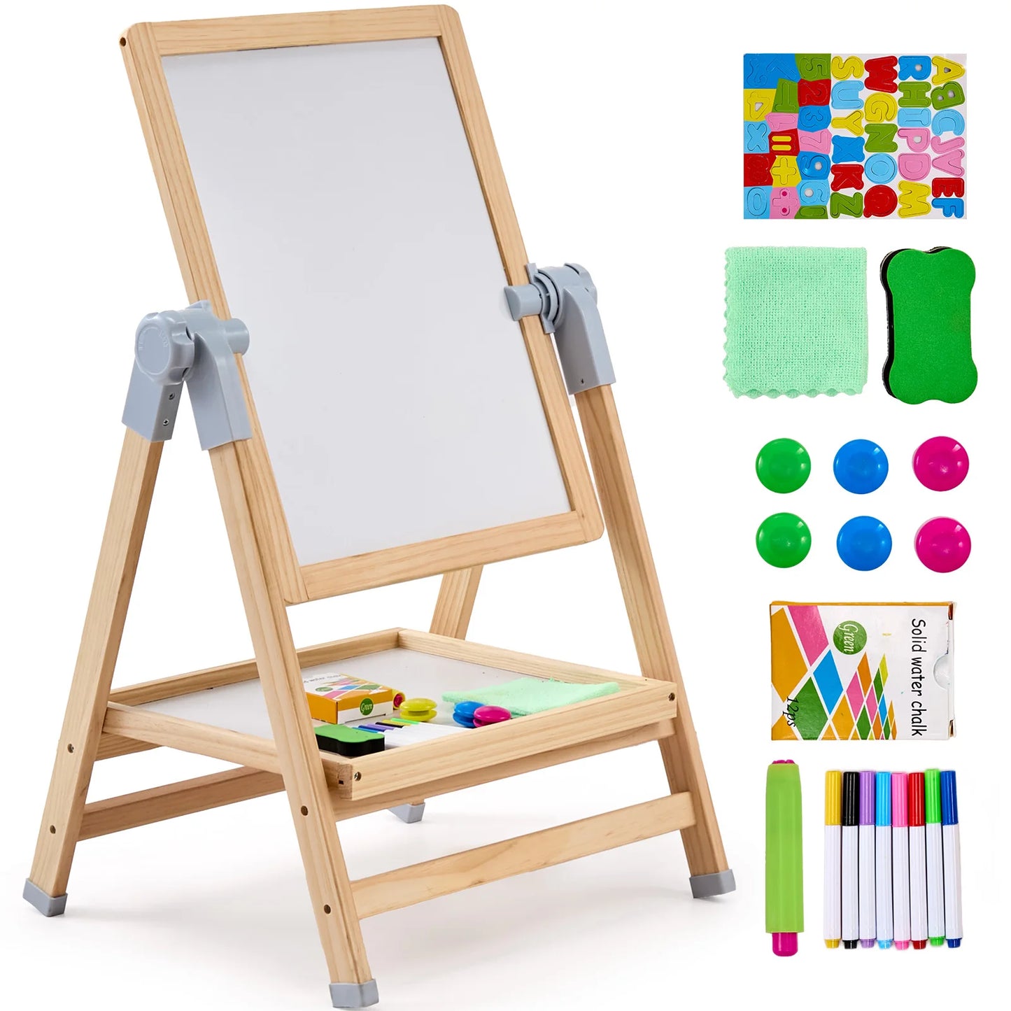 SucceBuy Standing Magnetic Drawing Board With Wooden Art Easel Kit