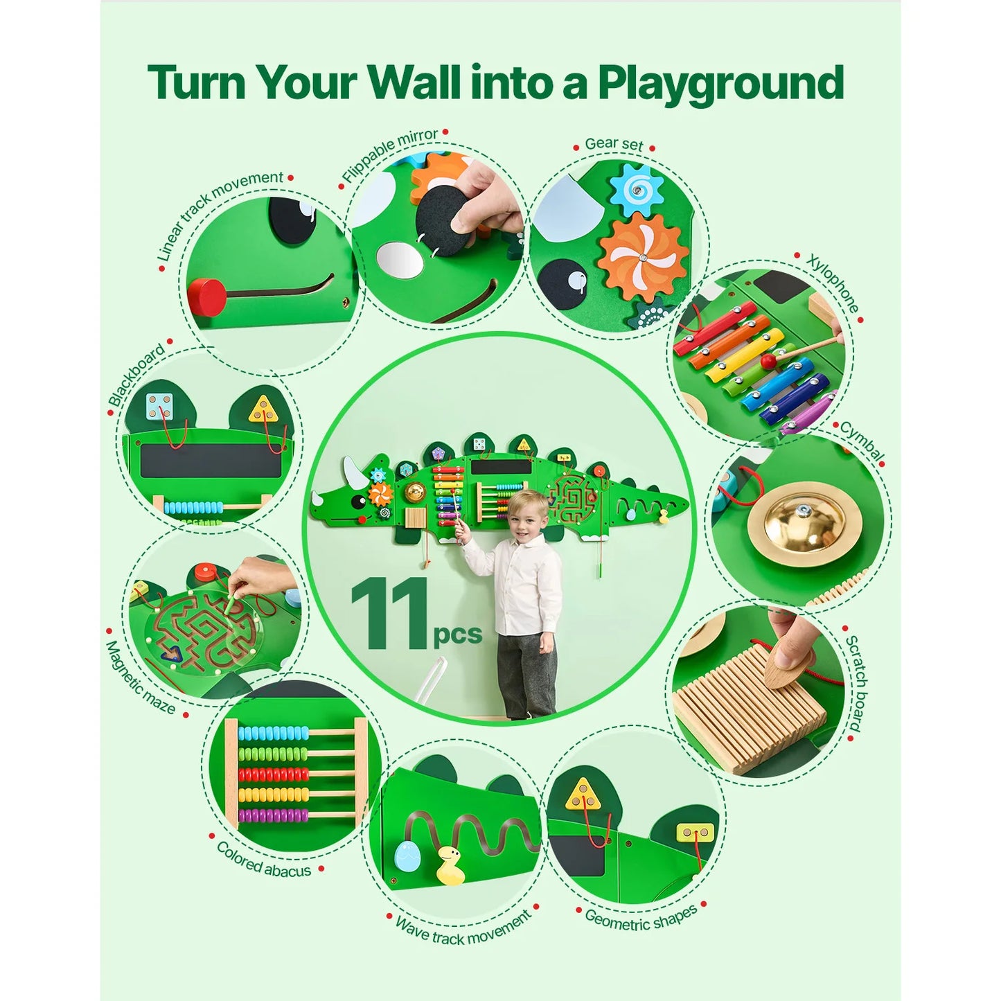 Dinosaur Kids Busy Wall Board With 11 Activity Panels Montessori