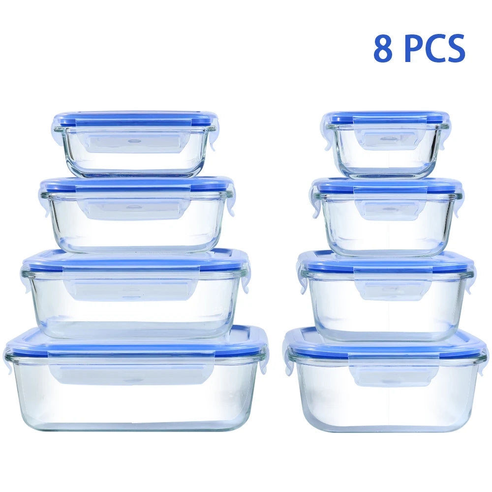 Glass Food Storage Containers 8 Piece Leakproof Airtight Microwave Safe