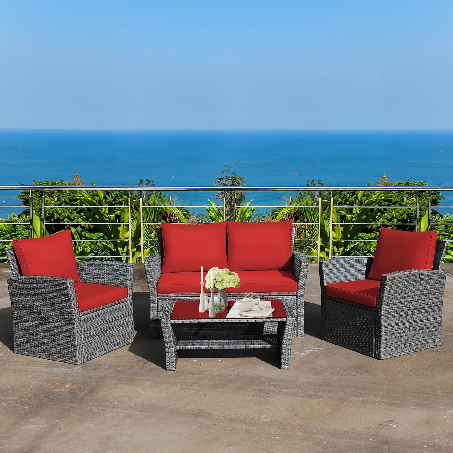 HOMASIS 4-Piece Patio Rattan Furniture Set With Storage Table