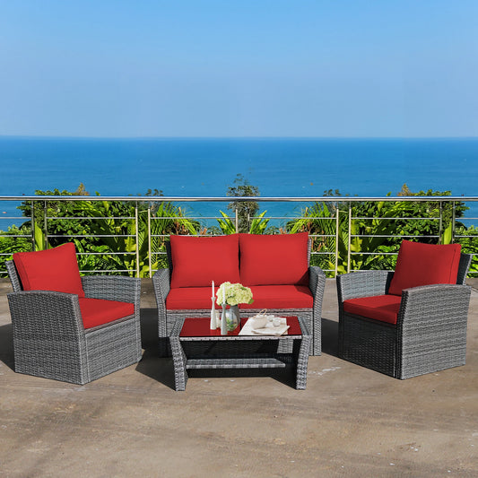 HOMASIS 4-Piece Patio Rattan Furniture Set With Storage Table