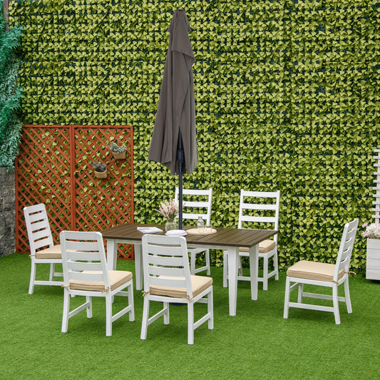 7 Pc Aluminum Outdoor Dining Furniture Set with Umbrella Hole & Seat Cushion