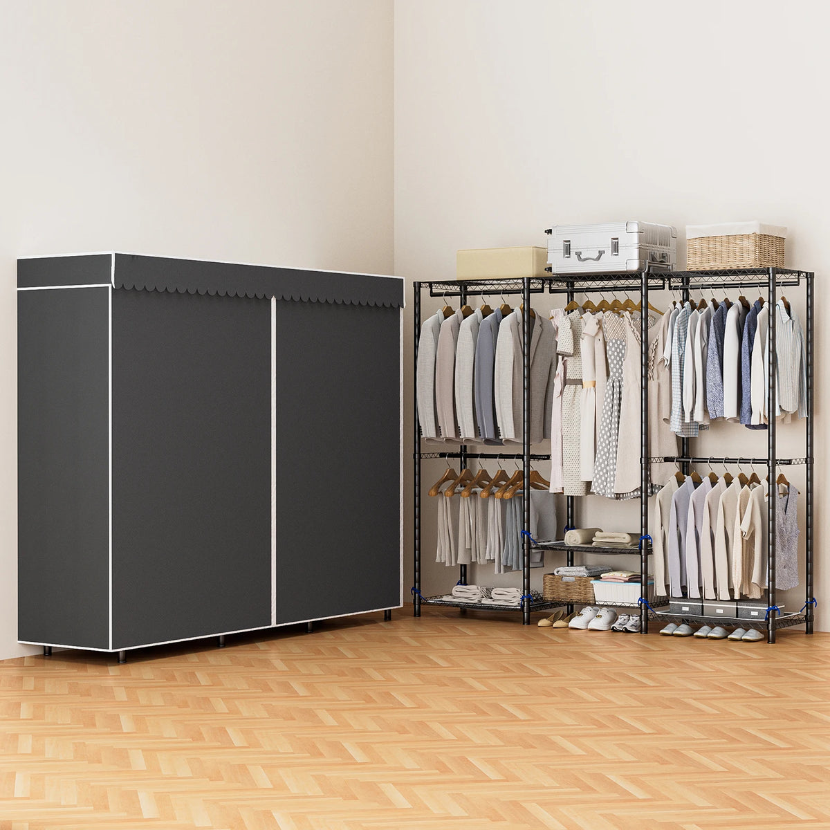 Portable Freestanding Clothes Rack Storage Organizer Heavy Duty Wardrobe