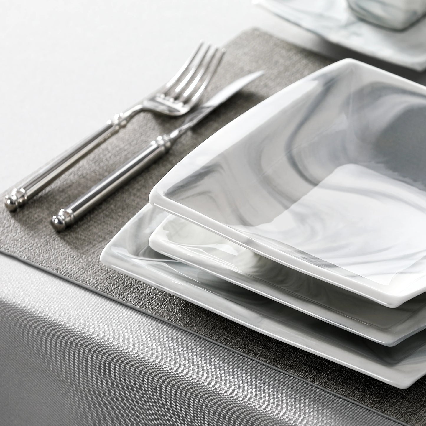 MALACASA Marble Grey Porcelain Dinnerware Set Service For 12
