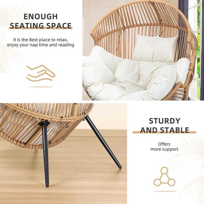 Outdoor Wicker Egg Chair With Cushion PE Rattan Lounge Chair