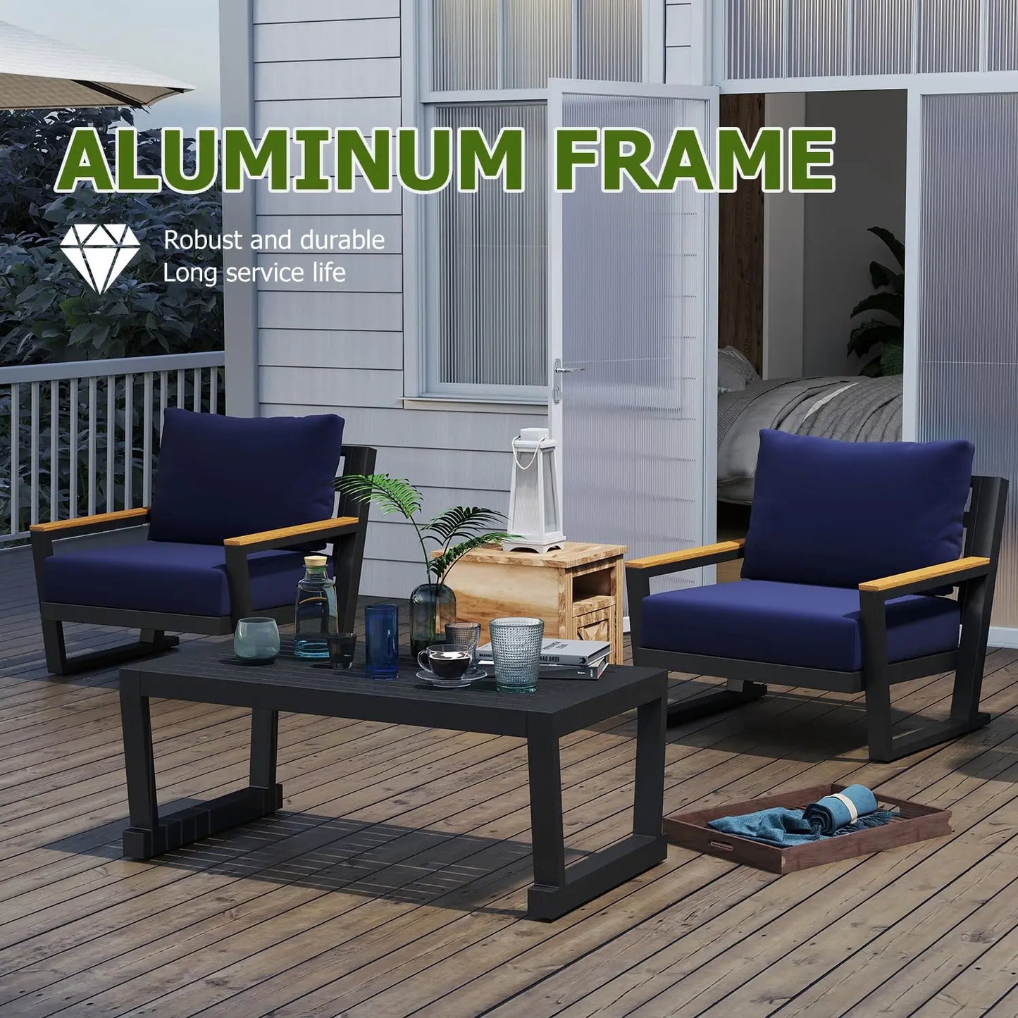 Aluminum Outdoor Patio Furniture Set with Coffee Table,4 Piece Patio Conversation Sets with Washable Thick, Customized