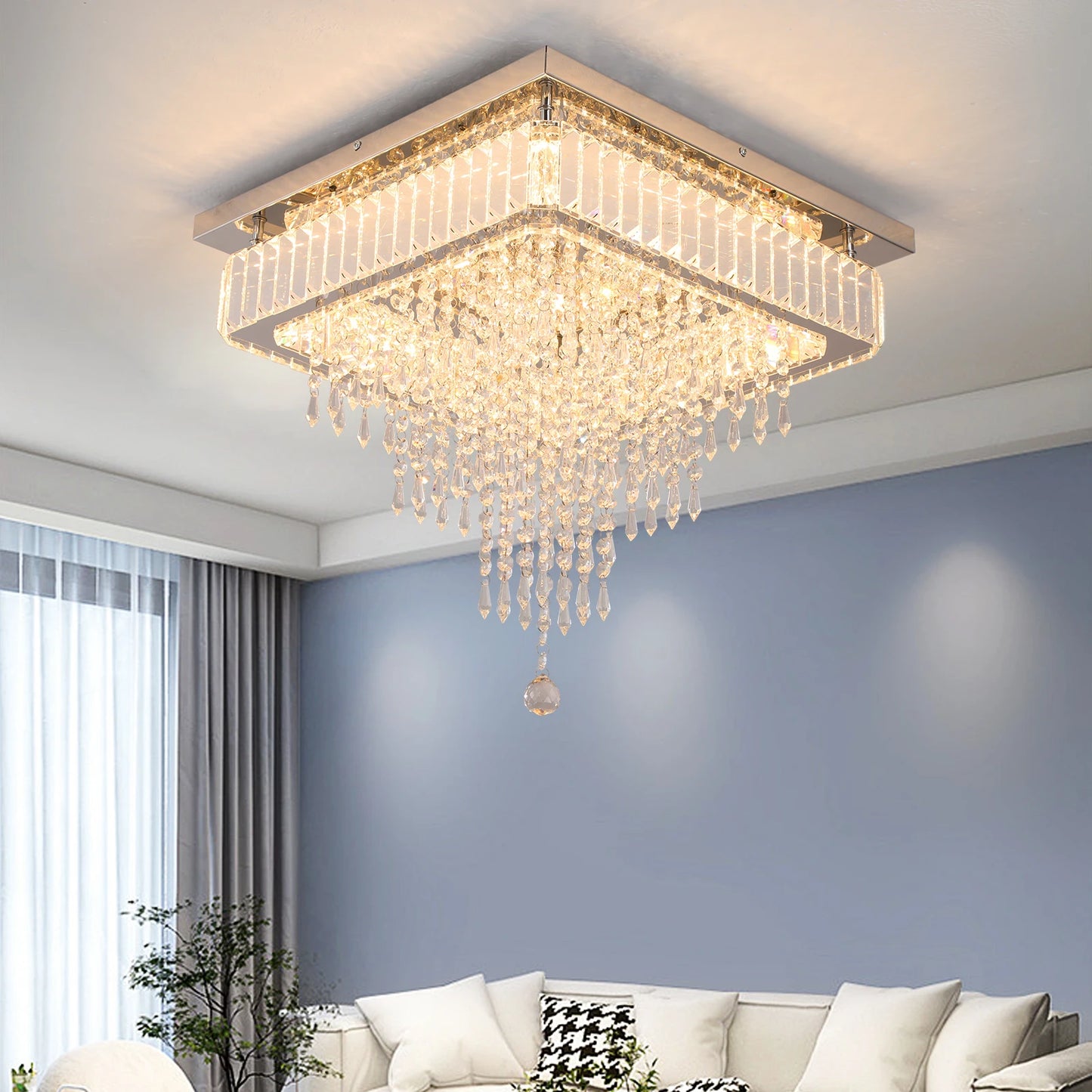 VETRULUS Modern Luxury Crystal LED Pendant Light Rain Drop Chandelier