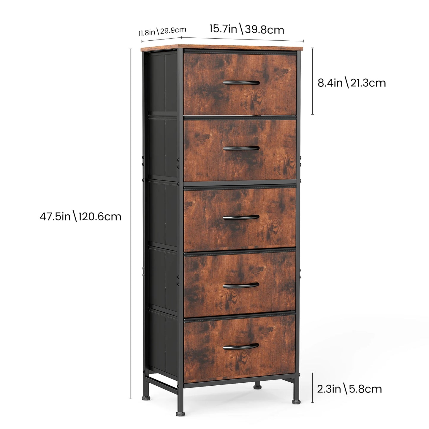 JHK Dresser With Five Fabric Drawers For Bedroom Storage