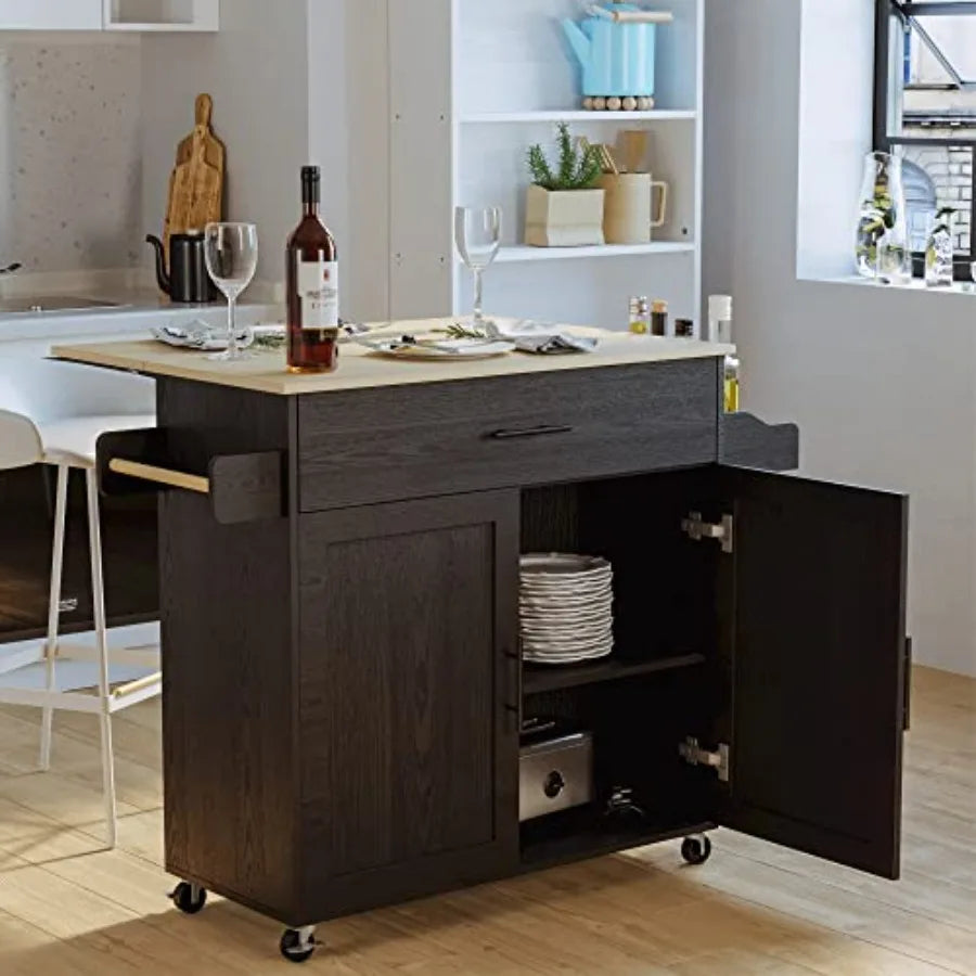 Rolling Kitchen Island Cart With Drop Leaf Storage Cabinet Drawer