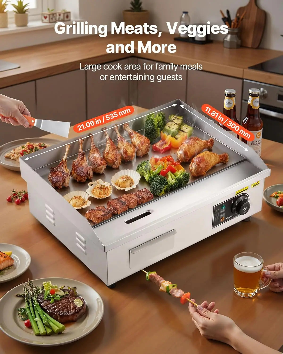 Upgraded Commercial Electric Griddle 2800W Stainless Steel Countertop Grill