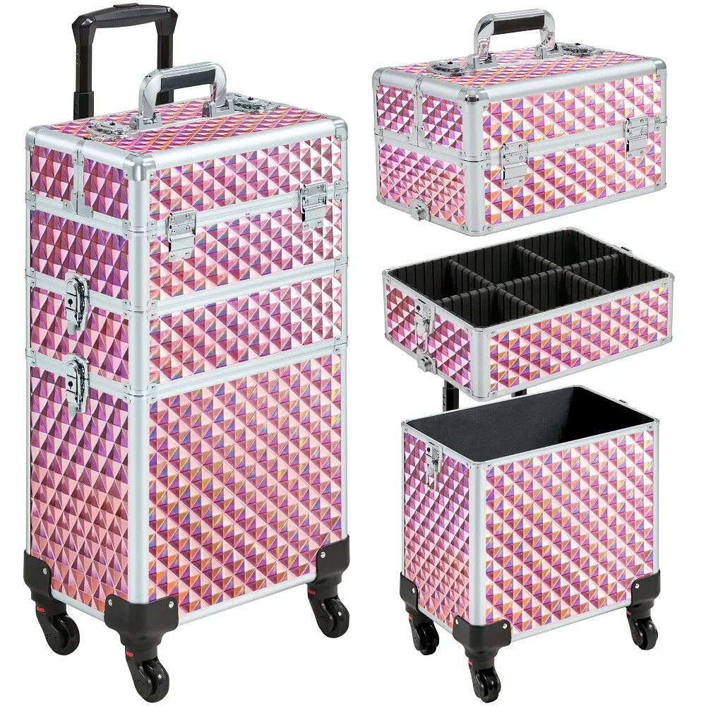 YTYIN Yah Rolling Makeup Train Case With Swivel Wheels