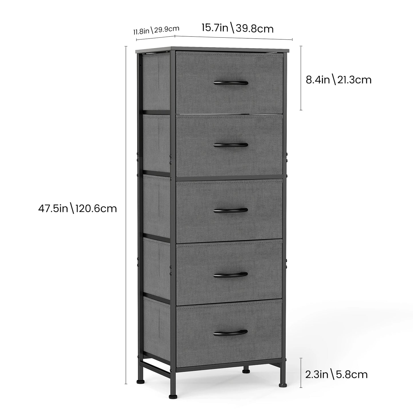 JHK Dresser With Five Fabric Drawers For Bedroom Storage