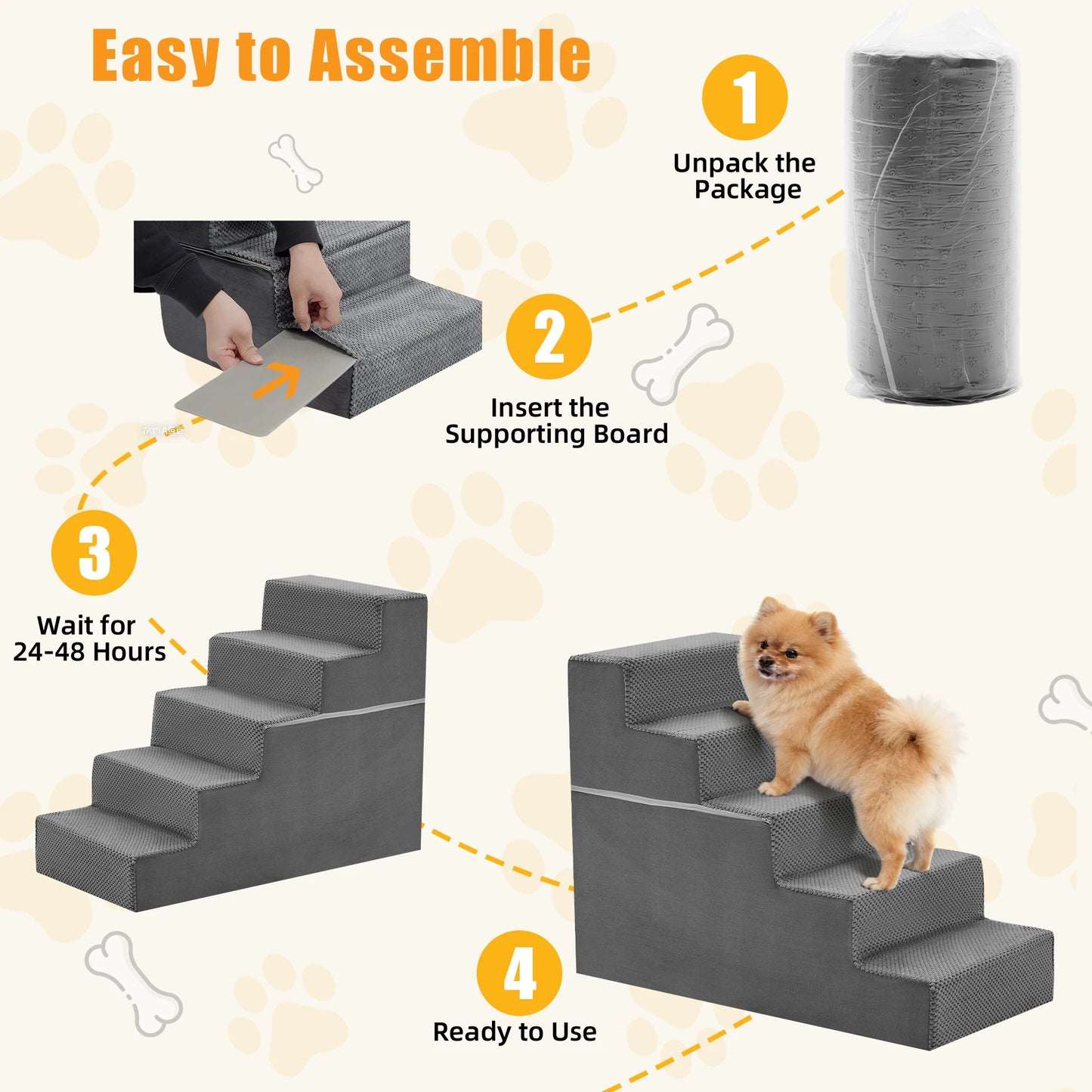 Foam Dog Stairs 3-5 Steps Right Angled Non Slip Ramp