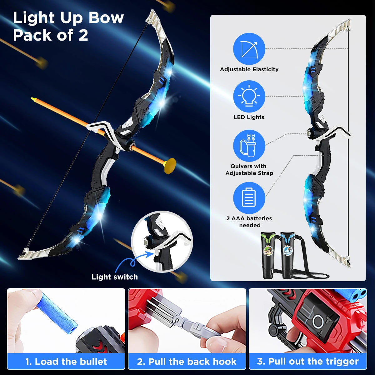 VATOS 2X Bow Arrow And Guns Toy Set For IndoorArchery