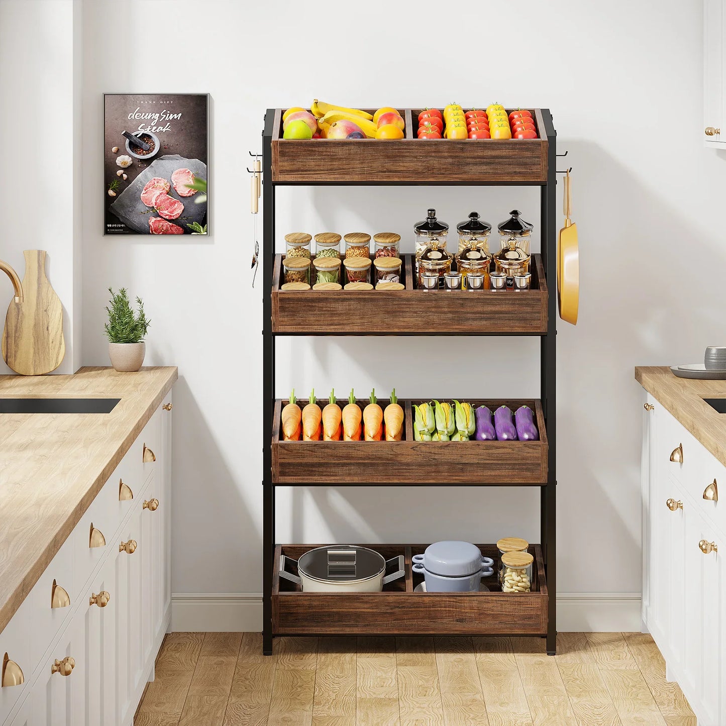 Tribesigns Four-Tier Wood Storage Shelves for Kitchen and Office