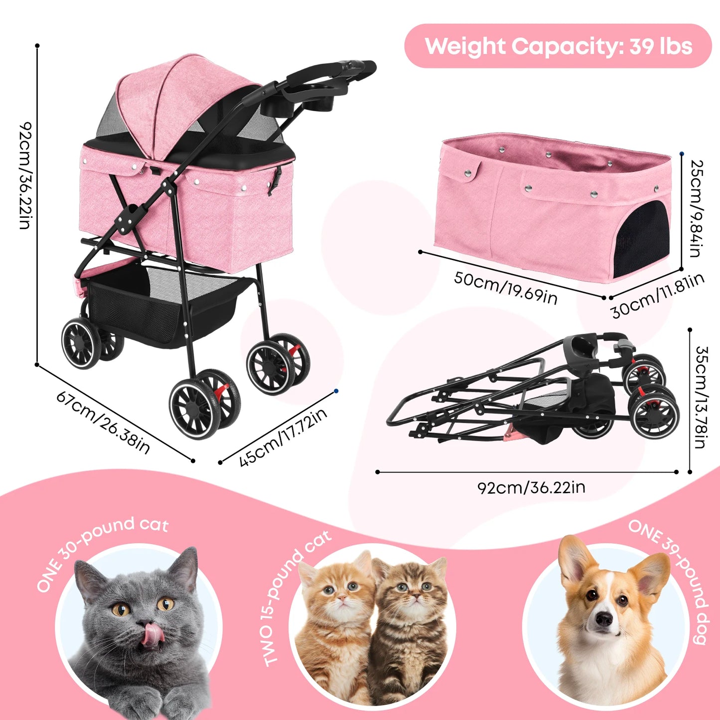 Chihuahua Pet Stroller Small Dogs And Cats Portable Foldable Carrier