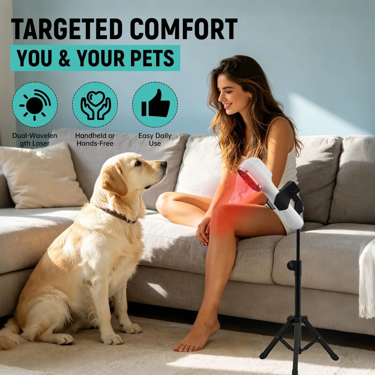 Handheld Red Light Device for Pet 3*808nm Laser Therapy Device with Stand for Pain Relief&ArthritisMuscle Comfort&Daily Recovery