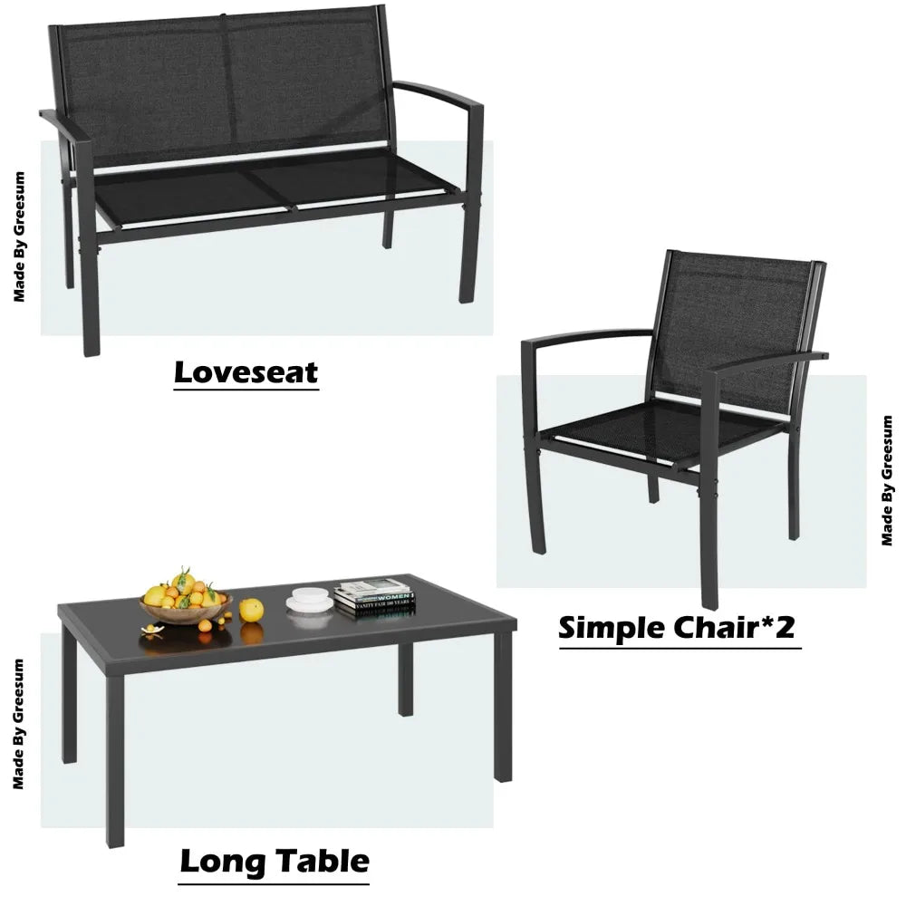 XIAOLANG 4 Piece Patio Furniture Set With Glass Coffee Table