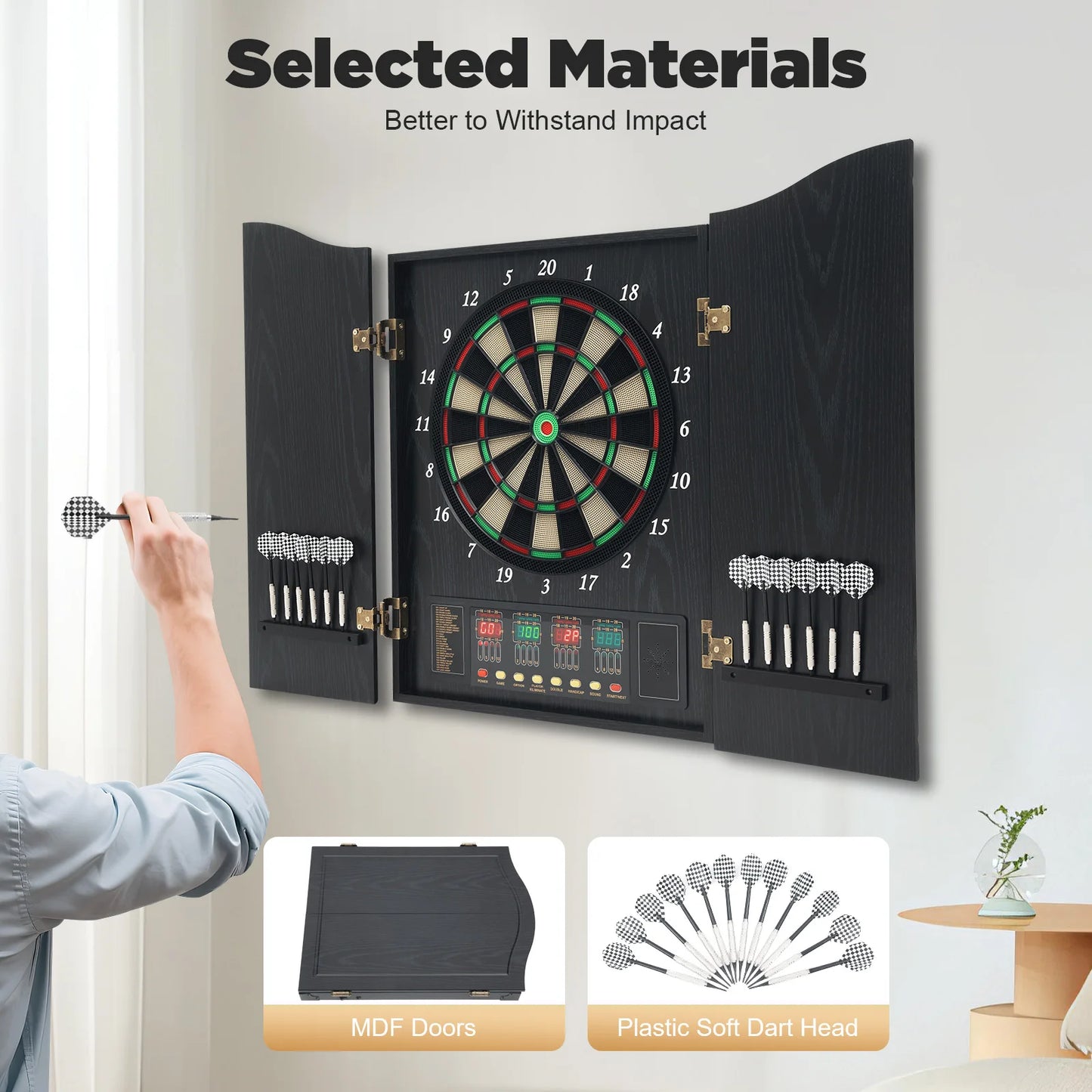 Electronic Dart Board Set With LED Displays And Voice Prompts