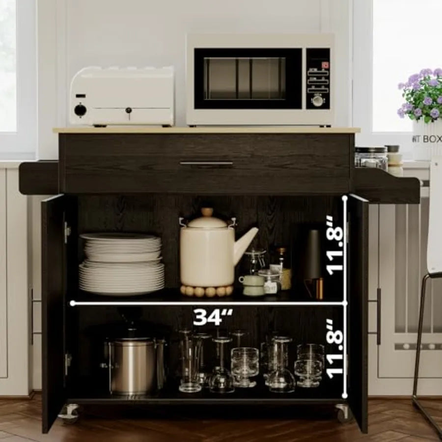 Rolling Kitchen Island Cart With Drop Leaf Storage Cabinet Drawer
