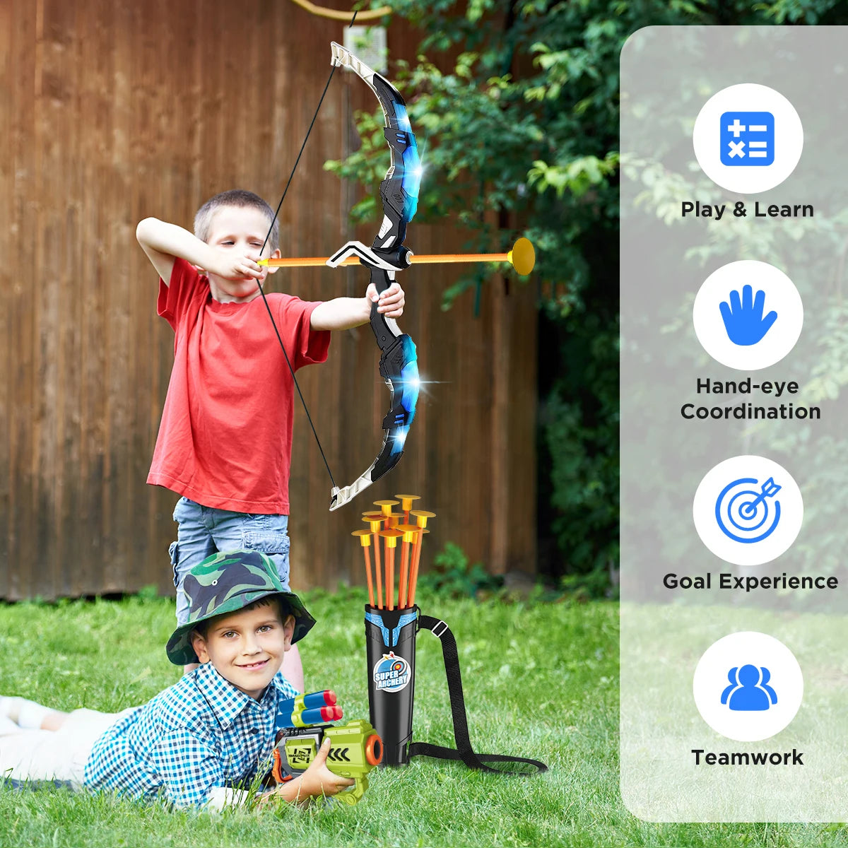 VATOS 2X Bow Arrow And Guns Toy Set For IndoorArchery
